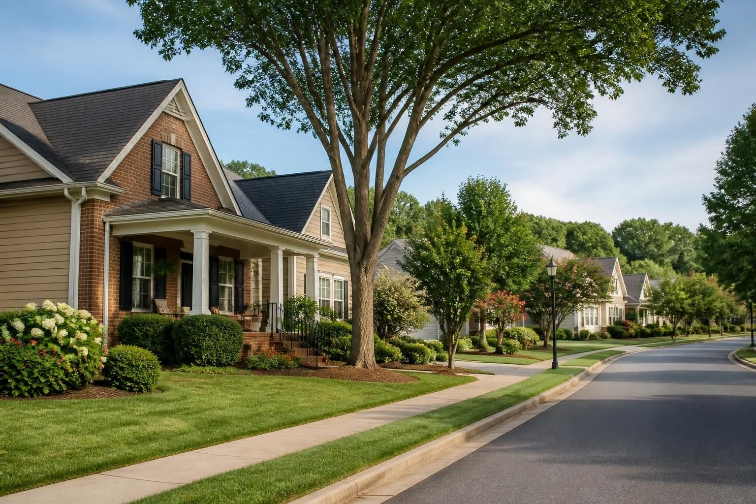 Welcoming neighborhood street in Gastonia, North Carolina
