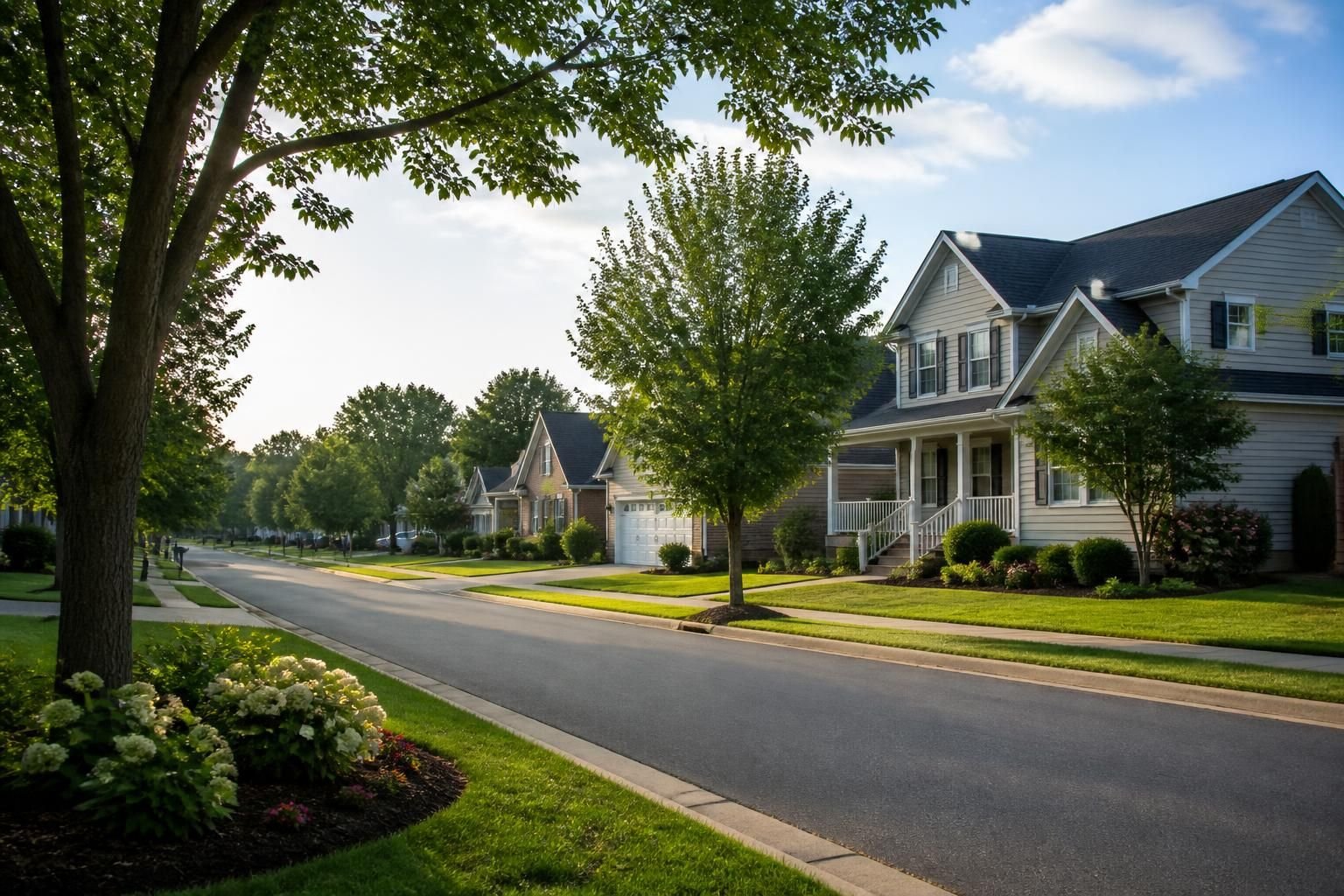 Quiet suburban street in Mint Hill, North Carolina