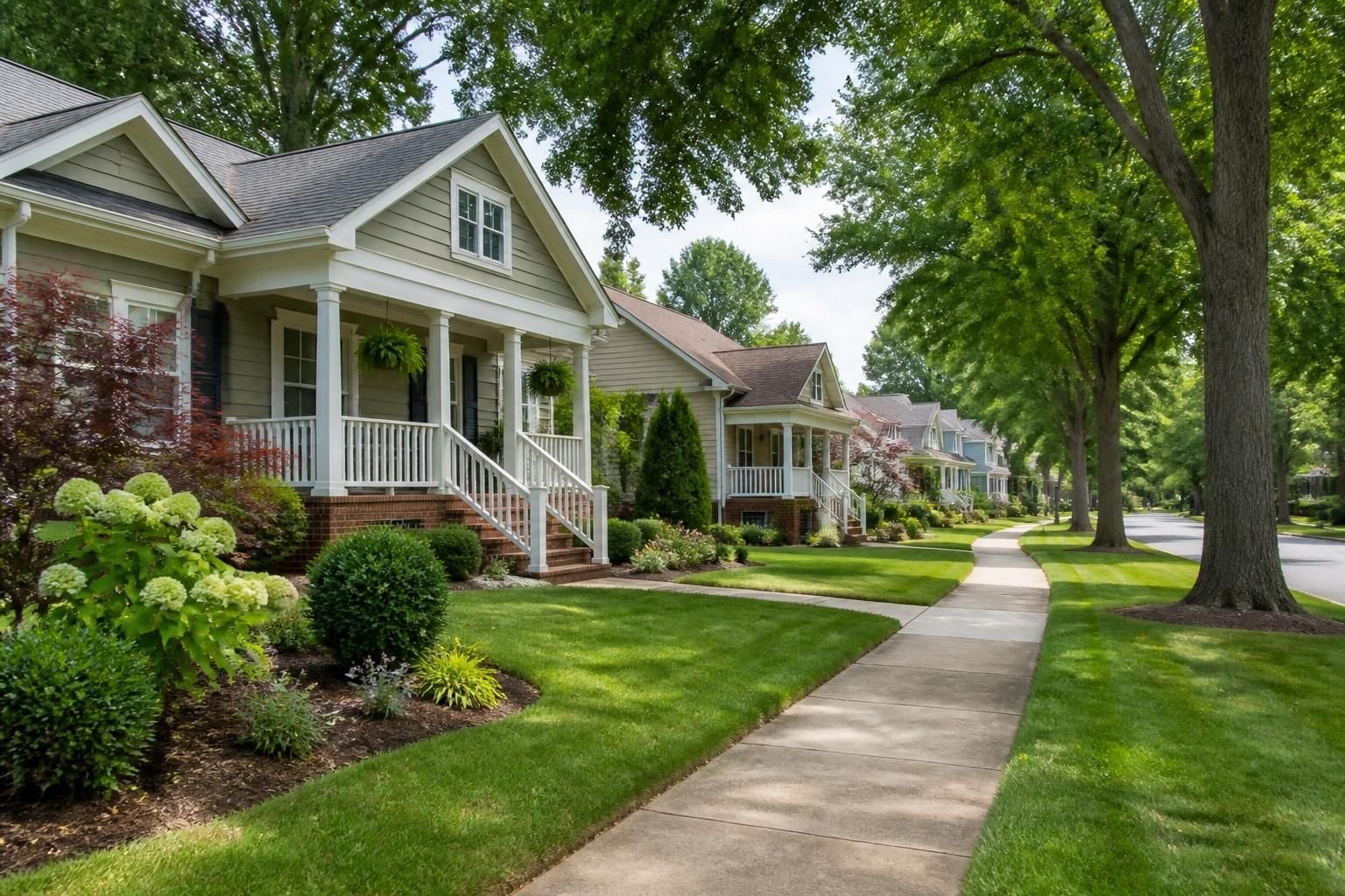 Residential neighborhood scene in Pineville, North Carolina