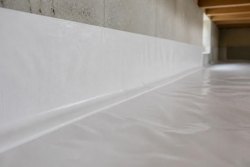 Vapor barrier detailing in a Charlotte NC crawl space encapsulation system